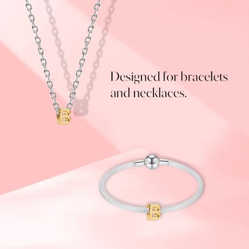 S925 A-Z Bead Charms,Initial Letter Alphabet, 14K Gold Plated, for Bracelet Necklace, Gift for Mothers Nurses Day Graduation Birthday Anniversary, for Girlfriend Family Friend, for Pandora - style: B