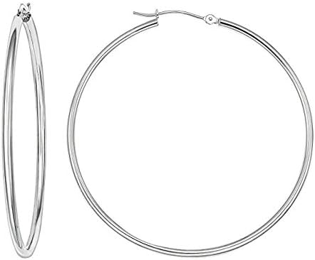 14k White Gold Classic Round Hoop Earrings