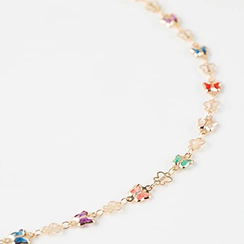 16.4 Feet Gold Plated Necklace Chain for Jewelry Making, Colorful Rhinestone Butterfly Cable Link Chain Bulk with Open Jump Rings and Lobster Clasps - color: Colorful Butterfly- Gold