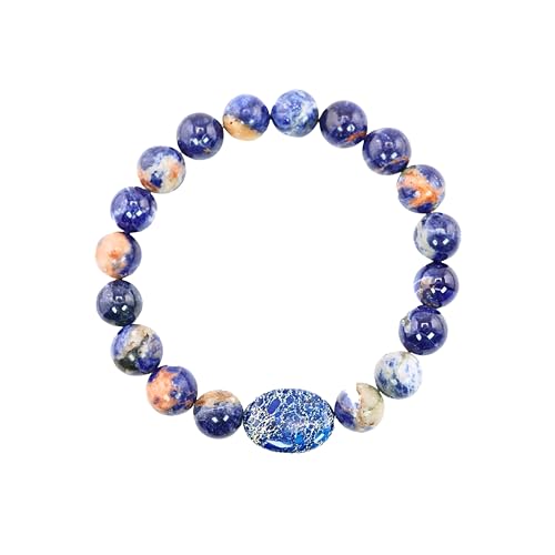 Black Obisidian Bracelets for Men 8" Inch Full Stretch Healing Crystal Bracelet, Beaded Charm Bracelet for Men Gifts Fathers Day Anniversary Birthday Gifts for Him - color: Sodalite & Lapis Lazuli Bracelets