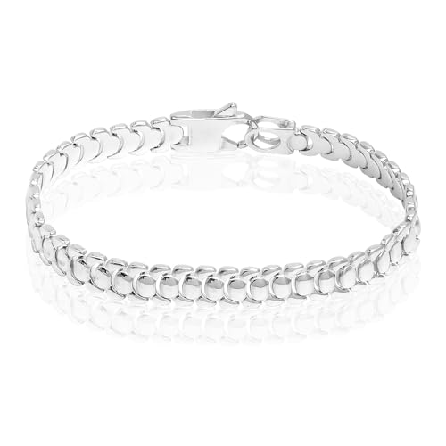 LeCalla Handmade Sterling Silver Mens Bracelets | Solid Italian 925 Chain Bracelets | Classic Designs Chain Bracelets for Men | Men's Silver Bracelet Gift for Dad, Boyfriend, Son - style: 8.5" Snake Back Pattern