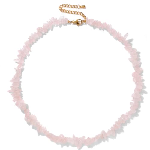 Raw Crystal Necklaces for Women 5-8mm Handmade Natural Stone Necklace Beaded Choker Necklace Healing Crystal Necklace Gemstone Necklace Raw Crystal Beaded Necklace for Her - style: Rose Quartz