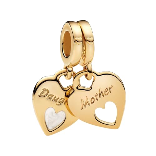 925 Sterling Silver Charms for Bracelets Gold Love and Heart Charms Cherry Blossom Dangle Beads Jewelry for Women - color: Gold Mom and Daughter Heart
