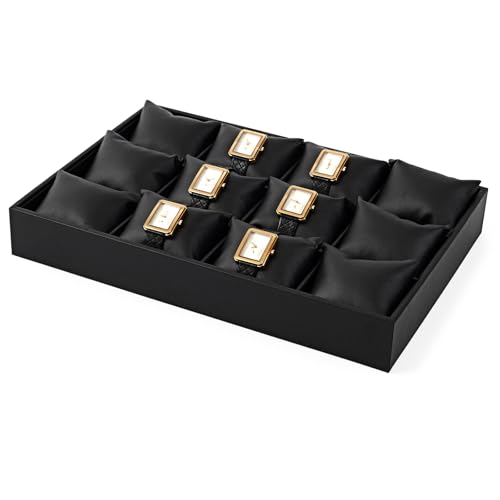 Oirlv Black Premium Leather 12 Grid Jewelry Insert Watch Tray With Removable Pillow Bracelet Bangle Storage Organizer Tray - style: P01709
