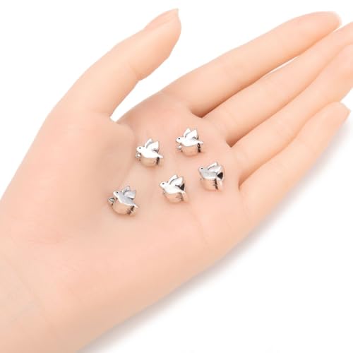 40pcs Cute Dove Bird Symbol of Peace Hope Large Hole Animal Loose Beads (4.5mm Hole) Antique Silver Metal Spacer for DIY Craft Jewelry Making MEC-A2 - size: Dove/Bird