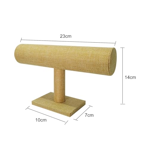 Jewelry Organizer Stand for Women - T-Bar Bracelet, Watch & Hair Tie Storage Display Rack with Travel-Friendly Design (Yellow Linen) - color: Yellow Linen
