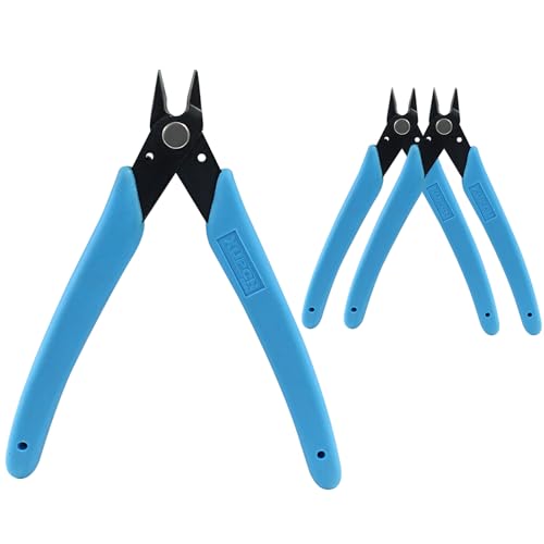 Murtenze 3 Pack 170ii Wire Flush Snips Micro Wire Cutters, Blue Nippers Diagonal Cutters 3D Printer Filament Pliers Tool for Cutting Electronics,Wires(5 Inch, Blue) - color: Light Blue