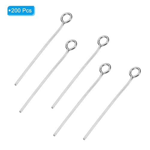 PATIKIL 200Pcs 304 Stainless Steel Jewelry Eye Pins 24mm 22 Gauge Silver Open Eye Pins for Jewelry Making DIY Craft Necklaces Bracelets Earrings - color: Silver, size: 24mm