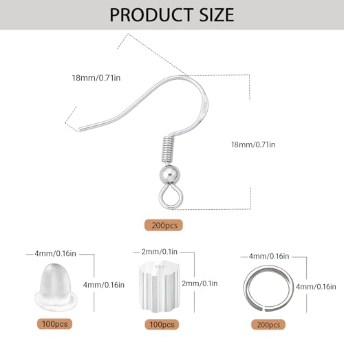 Earring Making Kits Silver Earring Hooks Hypoallergenic Ear Wires Fish Hook for DIY Jewelry Making Bulk Pack 600PCS - color: Silver