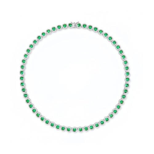 Gemsme 18K White Gold Plated Halo Necklace 5.0mm Round Cubic Zirconia Classic Tennis Necklace - color: White Gold - Green, size: 20 inch