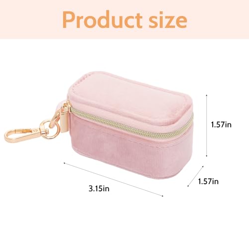 Velvet Mini Travel Jewelry Case Small 2-in-1 Ring Holder Box Keychain Portable Storage Clutch Organizer Gift for Women Earrings Necklace Wedding Party Outdoor