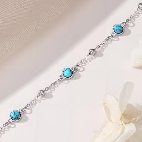 HPQQ Anklet Bracelet for Women 925 Sterling Silver Natural Stone Chain Bead Ankle Bracelet Beach Summer Fine Jewelry Mothers Day Birthday Gifts for Women Mom Wife - color: Bracelet-7"-9"-Turquoise