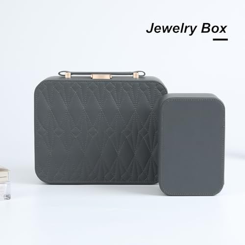 Travel Jewelry Case Large, Jewelry Box Large Jewelry Travel Organizer Jewelry Case with Handle, Best Gift for women Girls, Grey - color: A Modern Grey