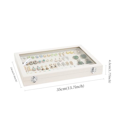 Wudygirl Jewelry Organizer Velvet Earring Organizer with Clear Lid 32 Pairs Earring Holder Jewelry Tray Display Case (Beige 64 Slot) - style: Beige Earrings Tray