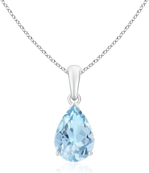 Angara Natural Aquamarine Solitaire Pendant for Women | Pear-Shaped Aquamarine Solitaire Pendant in 14K Solid Gold/Silver/Platinum With 18" Chain | March Birthday, Gemstone Jewelry Gift