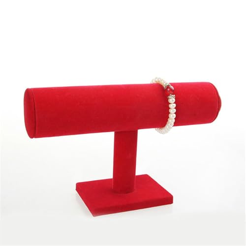 Jewelry Organizer Stand for Women - T-Bar Bracelet, Watch & Hair Tie Storage Display Rack with Travel-Friendly Design(Red Velvet) - color: Red Velvet