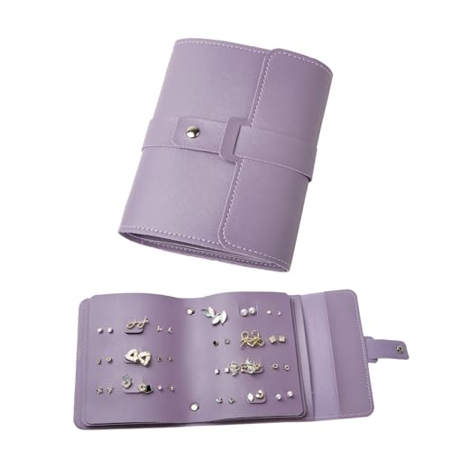 LAKE OF FIRE Earring Holder Organizer with Foldable Book Design Jewelry Book Organizer, Portable Pu Leather Travel Earring Case(Purple) - color: Purple