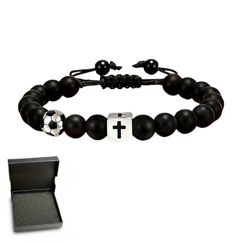 World Cup 2026 Soccer Bracelet for Men, Adjustable Beaded Rope & Leather Soccer Charm Bracelet, Inspirational Sports Jewelry Gift for Soccer Fans with Gift Box - color: Cube Cross