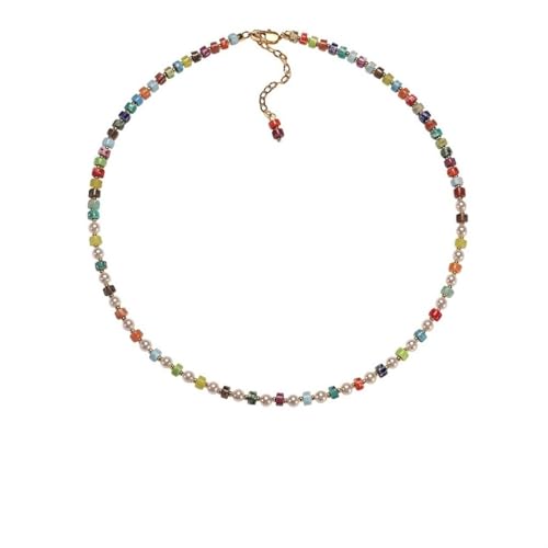 Handmade Natural Gemstone Beaded Necklace for Women, Cultured Freshwater Pearl Choker with Adjustable Extension Chain, Boho Healing Crystal Jewelry Collection - color: g Colorful