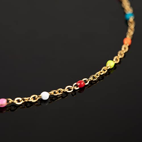 UMAOKANG 33 Feet/10 Meters Colorful Beaded Stainless Steel Jewelry Chains Gold Plated Cable Link Chain for Jewelry Making with 10 Lobster Clasps and 30 Jump Rings - color: Colorful Bead-Gold
