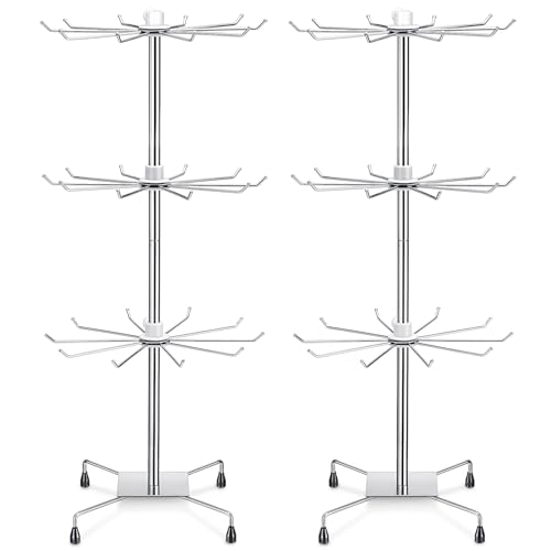 BBTO 2 Pcs Rotating Display Stand Jewelry Display Rack with Hooks Metal Earrings Stand for Vendors Necklace Bracelet Selling(Silver,28.35 x 11.81 Inch) - color: Silver, size: 28.35 x 11.81 Inch