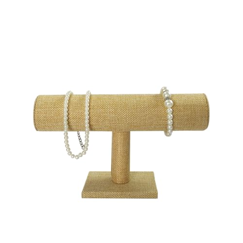 Jewelry Organizer Stand for Women - T-Bar Bracelet, Watch & Hair Tie Storage Display Rack with Travel-Friendly Design (Yellow Linen) - color: Yellow Linen