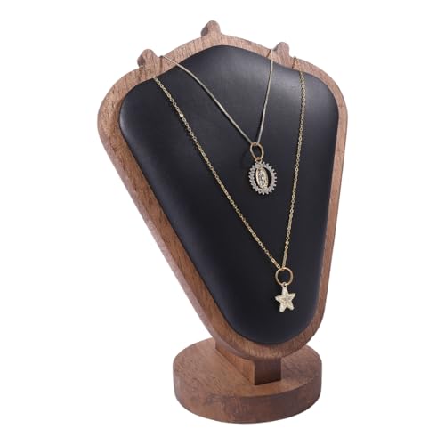 CHGCRAFT Necklace Display Stand Wood Jewelry Holder with PU Imitation Leather Mat Jewelry Necklace Display for Vendors, Black, 3.94x5.9x7.87inch - color: Black
