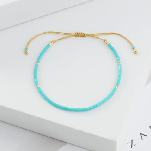 KELITCH Adjustable turquoise bead bracelet single color knitting friendship bracelet fashion jewelry daily wear gift (28 color selection) - color: Green 04X