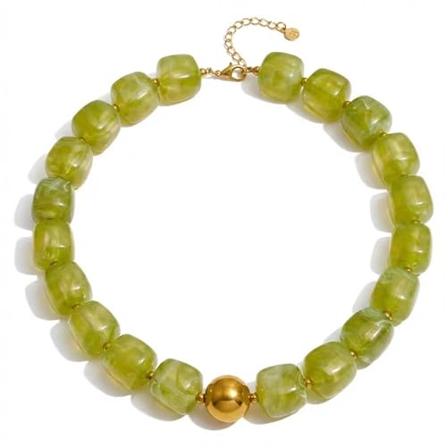 Mchic Colorful Beaded Choker Necklace for Women: Boho Large Square Acrylic Beaded Necklace Stainless Steel Adjustable Surfer Beach Strand Necklaces Summer Handmade Jewelry Gift for Women - color: Green