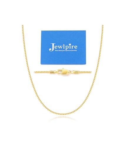 Jewlpire 1.3mm Box Chain 14K Gold Plated 925 Sterling Silver Chain Necklace for Women, Thin & Sturdy Womens Chains Necklace 14 16 18 20 22 24 26 Inches - color: 14K Gold Plated, size: 18 Inches