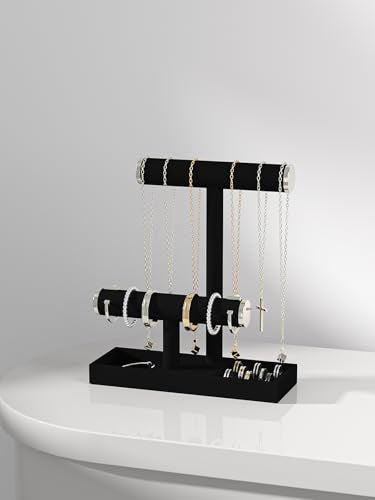 Bracelet and Necklace Holder,Velvet Jewelry Necklace Display Organizer Stand,bracelet Holder for Selling,Bracelet and Necklace Storage Tree (Style 2（Black+ Metal lid）) - style: Style 2（Black+ Metal lid）