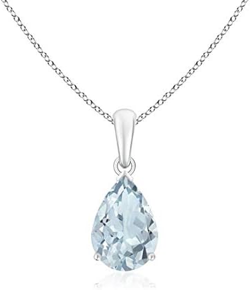 Angara Natural Aquamarine Solitaire Pendant for Women | Pear-Shaped Aquamarine Solitaire Pendant in 14K Solid Gold/Silver/Platinum With 18" Chain | March Birthday, Gemstone Jewelry Gift