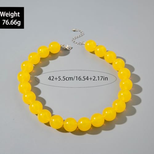 Colorful Chunky Beaded Necklace for Women Acrylic Bead Choker Necklaces Fashion Large Round Beads Necklaces for Women Handmade Summer Jewelry - color: Yellow Beaded Necklace