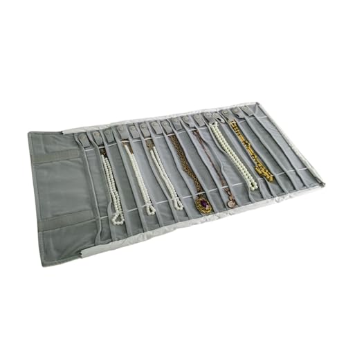 Portable Jewelry Roll Untangled Secure Necklace Travel Storage Bag Displays Holder 16 Chain (Gray PU and Gray Velvet) - color: Gray PU and Gray Velvet