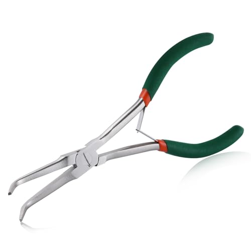 SPEEDWOX Mini Long Nose Pliers with Smooth Jaw, Bent Long Reach Needle Nose Pliers for Jewelry Making, Bending Wire and Small Object Gripping - style: Bent Long Nose Pliers Smooth Jaws
