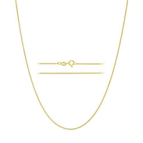 KISPER Italian 18K Gold Plated 925 Sterling Silver Diamond Cut Box Link Chain Necklace – for Women & Men with Spring Ring Clasp – Made in Italy - size: 18 inches