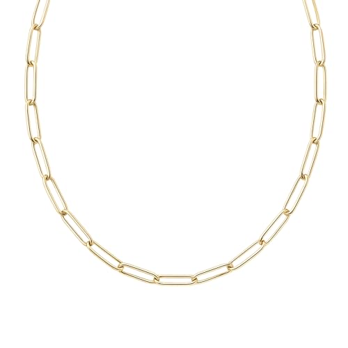 Destin Jewelry Paperclip Chain Necklace for Women, Waterproof 18K Gold Plated Stainless Steel, Hypoallergenic, Adjustable Layering Chain, Tarnish-Resistant, 2.5–6.5mm - color: 18K Yellow Gold Plated Stainless Steel, size: 14" + 2", style: 4 MM