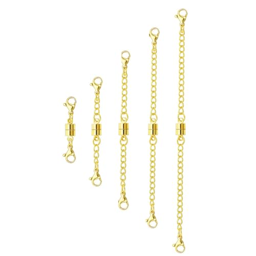 OHINGLT Necklace Extender Magnetic Clasps Chain Extenders for Necklaces,Gold and Silver Magnetic Necklace Clasps and Closures with Bracelet Extension - color: 5Pcs Gold