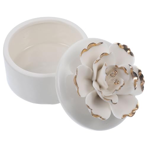 DECHOUS Small Ceramic Trinket Box with Lid - Jewelry Organizer Case for Women Girls Storage Ring, Earrings, Necklace - Gifts for Mother's Day Birthday Anniversary