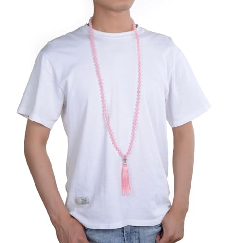Adabele Premium 108 Mala Beads Malas Necklace - Natural Healing Gemstone Tibetan Buddhist Japa Prayer Meditation Reiki Chakra Stone Quartz Rock Women Men Jewelry - style: Pink Rose Quartz