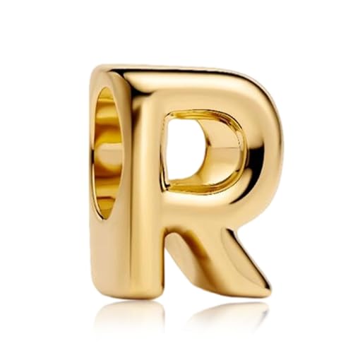 S925 A-Z Bead Charms,Initial Letter Alphabet, 14K Gold Plated, for Bracelet Necklace, Gift for Mothers Nurses Day Graduation Birthday Anniversary, for Girlfriend Family Friend, for Pandora - style: R