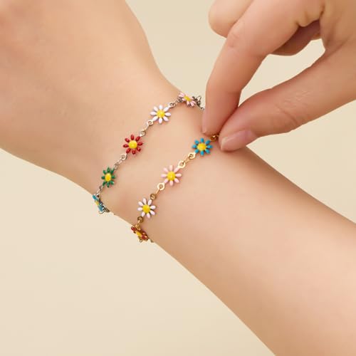 SMYHTGLIF 9.8 Feet Colorful Flower Chain for Jewelry Making Silver Stainless Steel Daisy Chain Bulk DIY Craft Jewelry Making Supplies - color: Colorful Silver