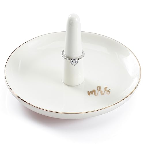 HOME SMILE Mrs Ring Holder Jewery Tray-Monogrammed Engagement Gifts for Friends,Birthday Mother's Day Christmas Gifts for Women,Ceramic White… - style: Mrs