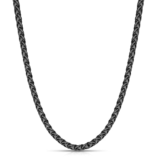 Fiusem Black Wheat Chains for Men and Women, 2/2.5/3/4/5mm Stainless Steel Necklace Chain, Mens Necklace Jewelry Gift 16-28 Inch - size: 16 Inches, style: Black 2MM