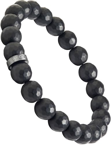 Forge & Foundry Faceted Matte Black Onyx Stone Beaded Bracelet | Custom Signature Stainless Steel Bead | ‘Pindar’ | 8mm and 10mm Bead Desgins | Refined Hand-Crafted Jewelry - color: 10mm Black, size: Medium