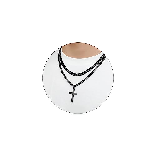 SENRAN Layered Cross Necklace for Men Boys Stainless Steel Layered Cuban Link Chain 16-24 inch Christian Cross Pendant Religious Jewelry Gifts - color: Black, style: 22inch/24inch