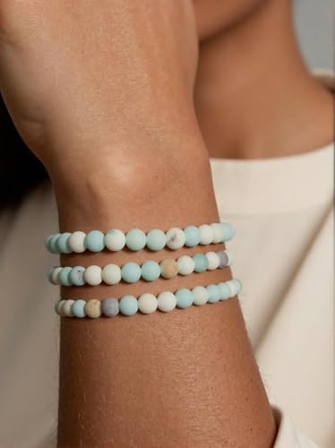 Stone Beads, 45pcs Matte Amazonite, 8mm Round Loose Beads for Jewelry Making, Bracelets, with Bag, String & Card - color: Matte Amazonite Beads, size: 8mm