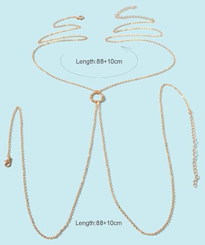 14K Gold Plated Body Chains for Women, Sexy Layered Belly Waist Chain Crossover Bikini Bra Chain, Summer Beach Rhinestone Body Jewelry - style: Gold Circle