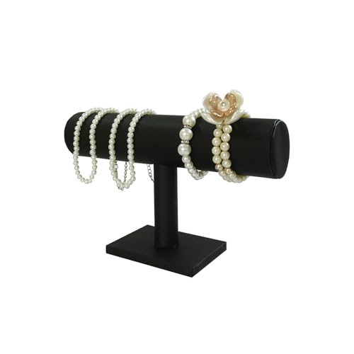 Jewelry Organizer Stand for Women - T-Bar Bracelet, Watch & Hair Tie Storage Display Rack with Travel-Friendly Design(Black PU Leather) - color: Black PU Leather