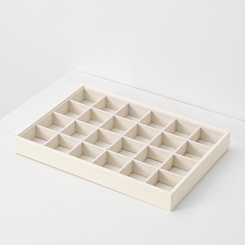 Stackable Jewelry Organizer Tray For Drawers,White Leather Small Earring Storage Tray,Bracelet And Necklace Display Box,Jewelry Ring Display Case (24 Grids) - style: 24 Grids